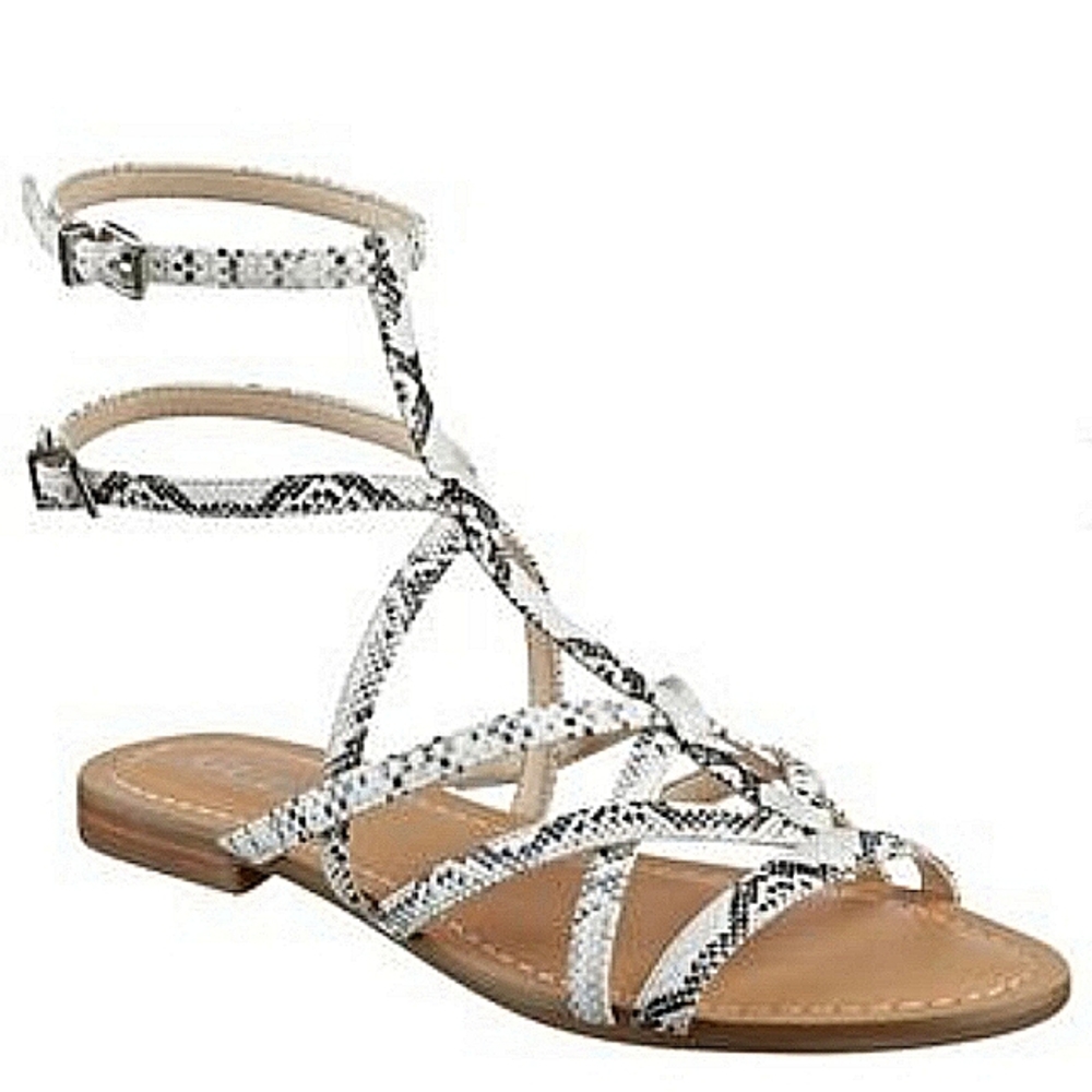 snake skin strappy flat sandals